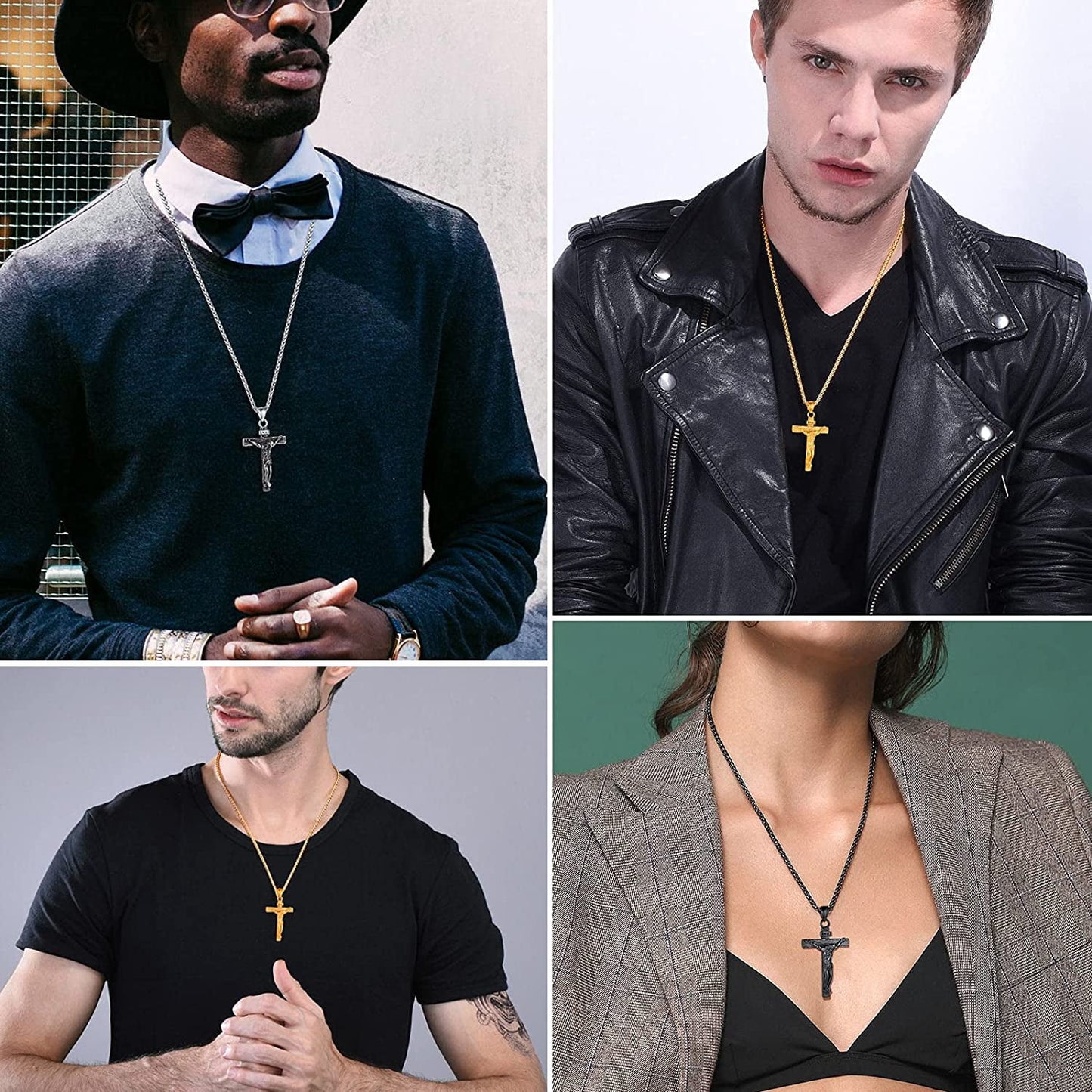 Mens Cross Necklace Stainless Steel INRI Crucifix Pendant Necklace Jesus Piece Religious Praying Jewelry for Christian Dad Father'S Day Gift