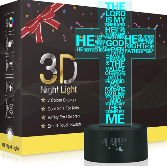 Jesus Cross 3D Christ Optical Illusion Lamps, 7 Color Change Touch Switch Art Sculpture Home Jesus Decor Lights LED Desk Table Night Light Christian Gift for Christmas Day